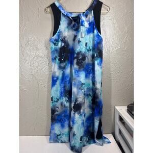Sympli Womens Whisper Reversible Dress Front or Back Tie Blue Watercolor 4 NWT